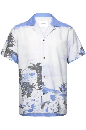 Les Deux Coastal Aop Ss Shirt Tops Shirts Short-sleeved Blue