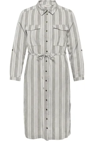 ONLY Carcaro Ls Linen Shirt Dress Wvn Knelang Kjole Grey