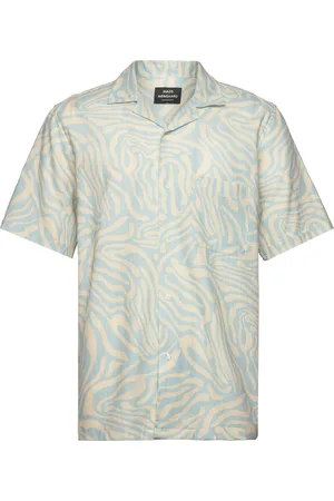 Mads Norgaard Cotton Linen Kenji Aop Shirt Ss Tops Shirts Short-sleeved Blue
