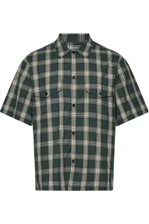 Mads Norgaard Perola Cotton Check Mateo Shirt Ss Tops Shirts Short-sleeved Green