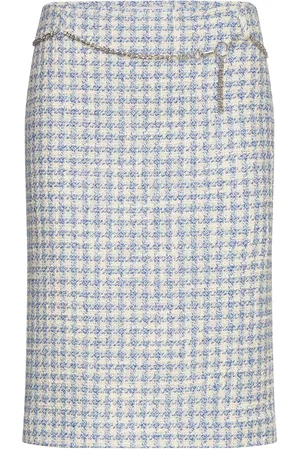 MANGO Tweed Midi Skirt Knelangt Skjørt Blue