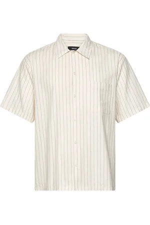 Mads Norgaard Cotton Linen Mateo Stripe Shirt Ss Tops Shirts Short-sleeved Cream