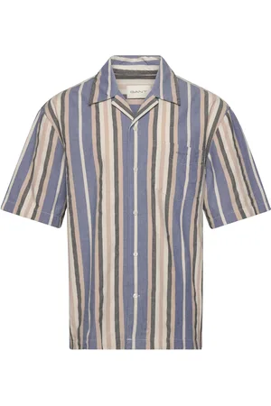 GANT Rel Wide Stripe Ss Shirt Tops Shirts Short-sleeved Blue