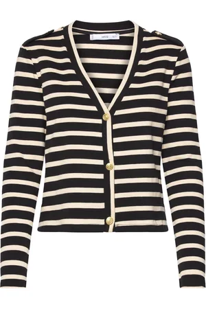 MANGO Striped Cardigan With Buttons Tops Knitwear Cardigans Black