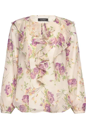 Ralph Lauren Floral Ruffle-Trim Georgette Blouse Tops Blouses Long-sleeved Cream