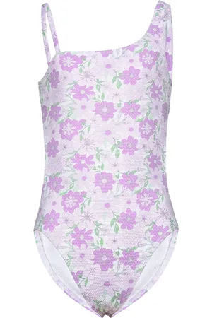 MANGO Floral Print Swimsuit Badedrakt Badetøy Purple