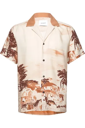 Les Deux Coastal Aop Ss Shirt Tops Shirts Short-sleeved Cream