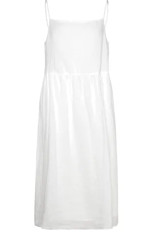 Tommy Hilfiger Linen Midi Slip Dress Knelang Kjole White
