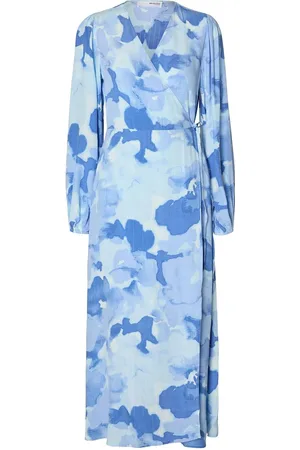 SELECTED Slfsusie L/S Aop Ankle Wrap Dress Noos Maxikjole Festkjole Blue