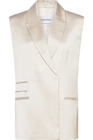 Calvin Klein Shiny Viscose Tailored Vest Blazers Sleeveless Blazers White