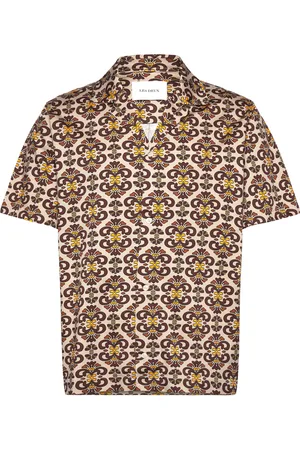 Les Deux Hendrix Aop Ss Shirt Tops Shirts Short-sleeved Cream