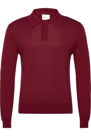 GANT Fine Cotton Polo Tops Knitwear Long Sleeve Knitted Polos Red
