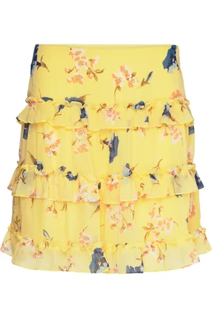 Ralph Lauren Floral Ruffle-Trim Georgette Miniskirt Kort Skjørt Yellow