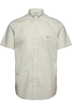 GANT Reg Poplin Gingham Ss Shirt Tops Shirts Short-sleeved Green