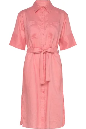 GANT Rel Linen Ss Shirt Dress Knelang Kjole Pink