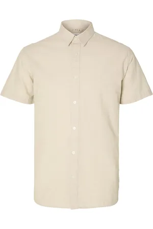 SELECTED Slhreg-New Linen Shirt Ss Noos Tops Shirts Short-sleeved Cream