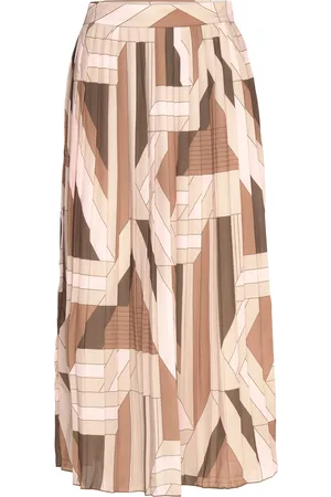 GANT Reg Letters Print Pleated Skirt Knelangt Skjørt Brown