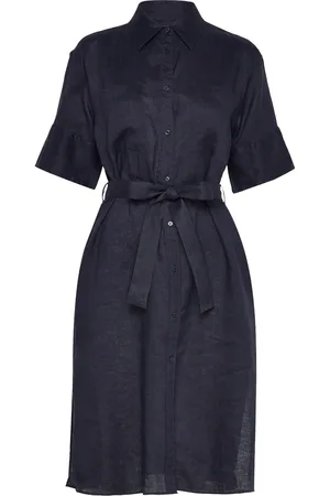 GANT Rel Linen Ss Shirt Dress Knelang Kjole Navy