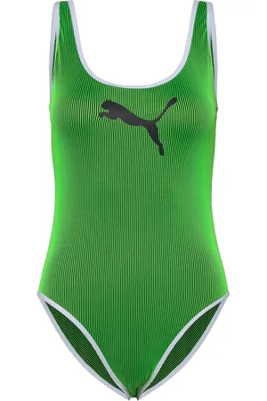 PUMA Women Contour Rib Swimsui Sport Swimsuits Green
