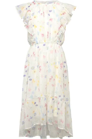 Lindex Dress Chiffon Frill Sleeve Aop Dresses & Skirts Dresses Partydresses White