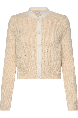 MANGO Contrast Edge Cardigan Tops Knitwear Cardigans Cream