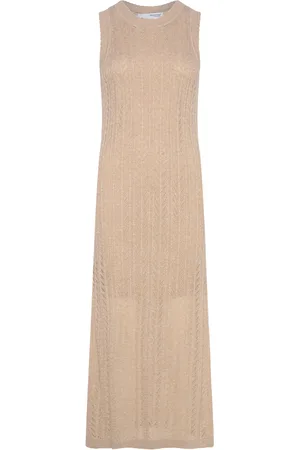 SELECTED Slfhennah Sl Knit Dress Knelang Kjole Gold