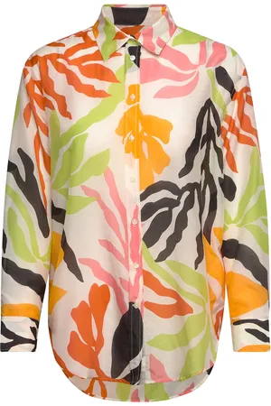GANT Rel Palm Print Cot Silk Shirt Tops Shirts Long-sleeved Multi/patterned