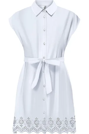 ONLY Onllou Life Emb S/S Shirt Dress Ptm Kort Kjole White