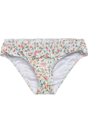 MANGO Ruffled Floral Bikini Bottom Bikini Green
