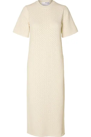 SELECTED Slfhelena 2/4 Knit Dress Knelang Kjole White