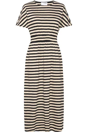 SELECTED Slfamelie 2/4 Midi Stripe Dress B Knelang Kjole Black