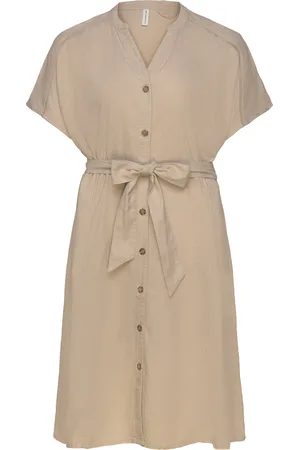 ONLY Carcaro S/S Linen Calf Shirt Dress Tlr Kort Kjole Cream