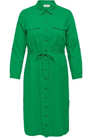 ONLY Carcaro Ls Linen Shirt Dress Wvn Knelang Kjole Green