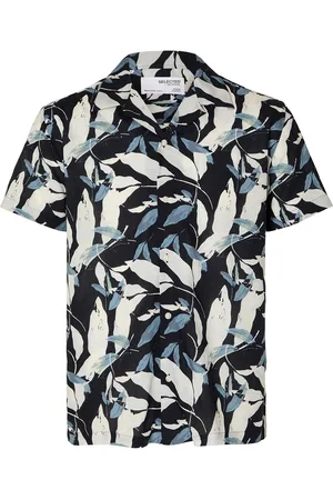 SELECTED Slhreg-Air Shirt Ss Mix Tops Shirts Short-sleeved Blue