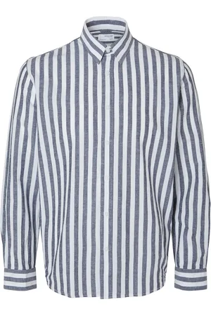 SELECTED Slhregnew-Linen Shirt Ls Classic Tops Shirts Casual Blue