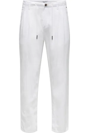 Only & Sons Onsleo Crop Linen Mix 0048 Pant Bottoms Trousers Chinos White