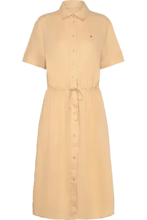 Tommy Hilfiger Linen Ss Midi Shirt Dress Knelang Kjole Beige