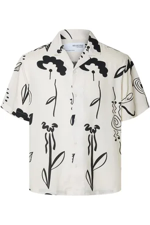 SELECTED Slhrelax-Rajesh Shirt Ss Aop Tops Shirts Short-sleeved White