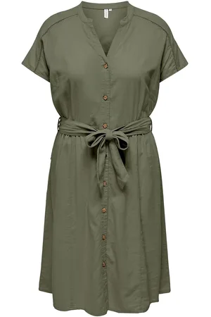 ONLY Carcaro S/S Linen Calf Shirt Dress Tlr Kort Kjole Khaki Green
