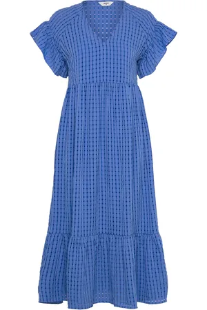 Object Objvita S/S Long Dress Rep Knelang Kjole Blue