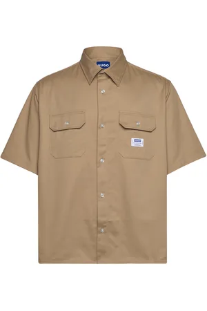 Hugo Blue Ekyno Tops Shirts Short-sleeved Beige