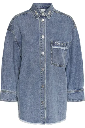 Y.A.S Daisy 7/8 Denim Shacket S. Tops Shirts Denim Shirts Blue