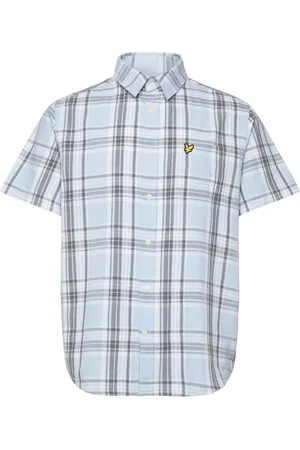 Lyle & Scott Linen Check Short Sleeve Shirt Tops Shirts Short-sleeved Blue