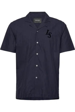 Lyle & Scott Pinstripe Revere Collar Shirt Tops Shirts Short-sleeved Navy