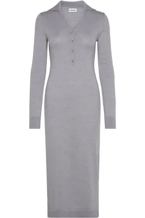 Calvin Klein Merino Wool Button Shirt Dress Maxikjole Festkjole Grey