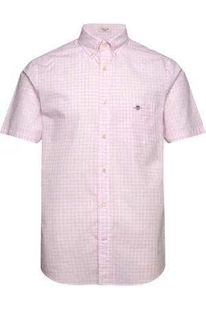 GANT Reg Poplin Gingham Ss Shirt Tops Shirts Short-sleeved Pink