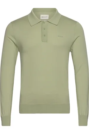 GANT Fine Cotton Polo Tops Knitwear Long Sleeve Knitted Polos Green