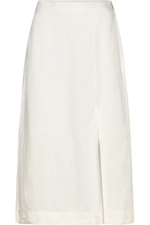 GANT Rel Midi Linen Blend Skirt Knelangt Skjørt Cream