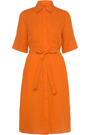 GANT Rel Linen Ss Shirt Dress Knelang Kjole Orange