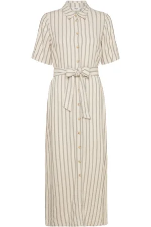 Object Objsanne Re Ancle Shirt Dress Aop Div Knelang Kjole Cream